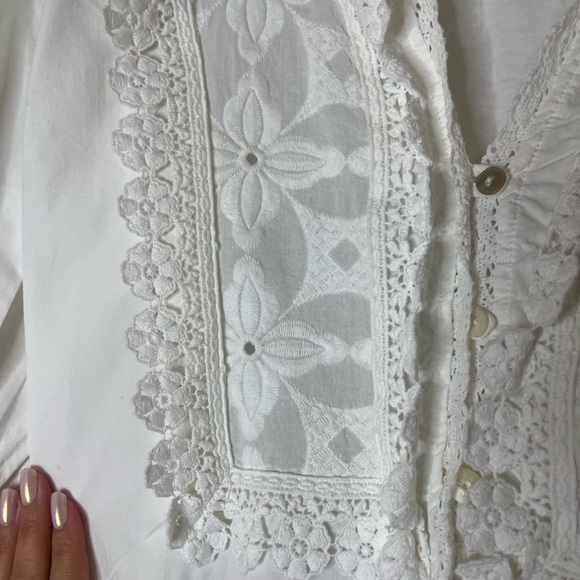 Zara medium bundle green collared sweater white cotton eyelet top ivory Blouse - Picture 8 of 16